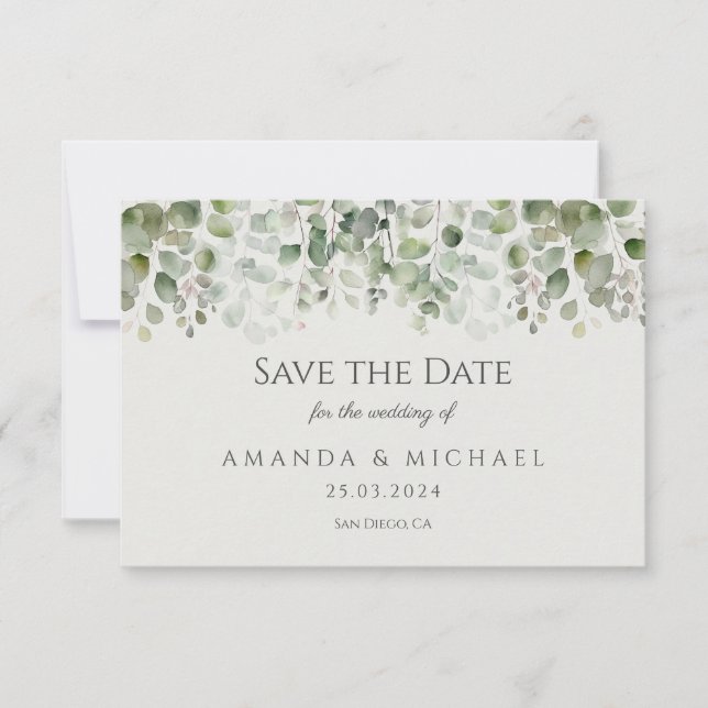 Reserve A Data Casamento Verde Sálvia Eucalipto (Frente)