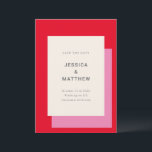 Reserve A Data Casamento Vermelho Cor-de-Rosa, Geométrico Moderno<br><div class="desc">Na moda Vermelho Cor-de-Rosa Geométrico Moderno Salva a Data</div>