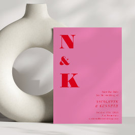 Reserve A Data Casamento Vermelho Cor-de-rosa-rosa com Monograma 