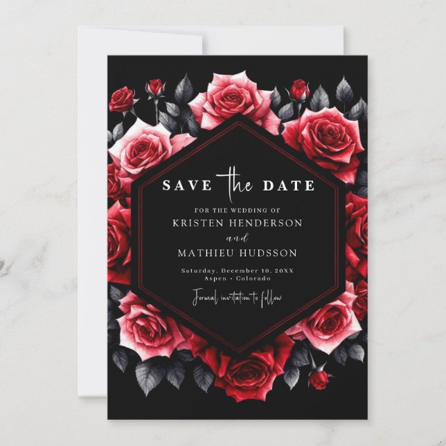 Reserve A Data Casamento Vermelho de Crimson com Tipografia Única (Frente)