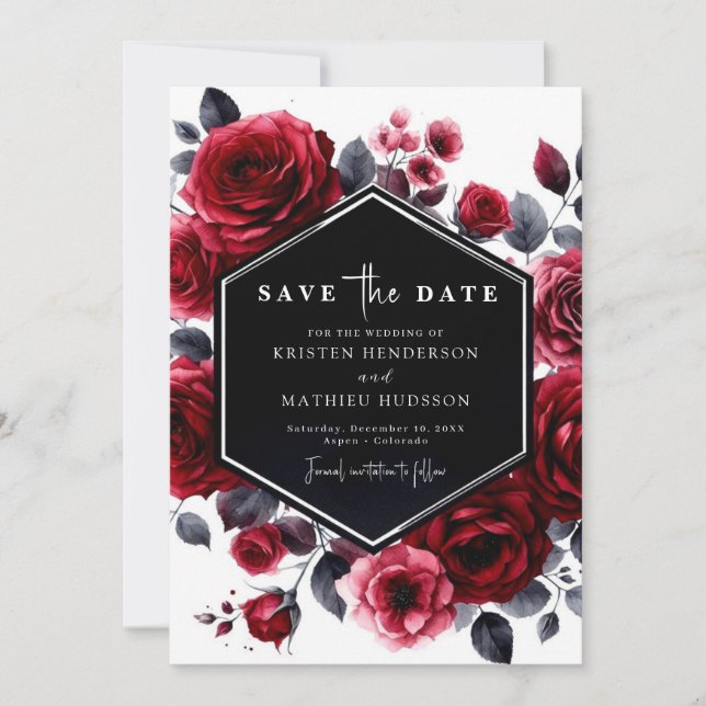 Reserve A Data Casamento Vermelho de Crimson Mínimo Moderno (Frente)