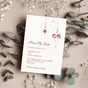 Reserve A Data Casamento Vermelho de inverno de Bauble de Natal