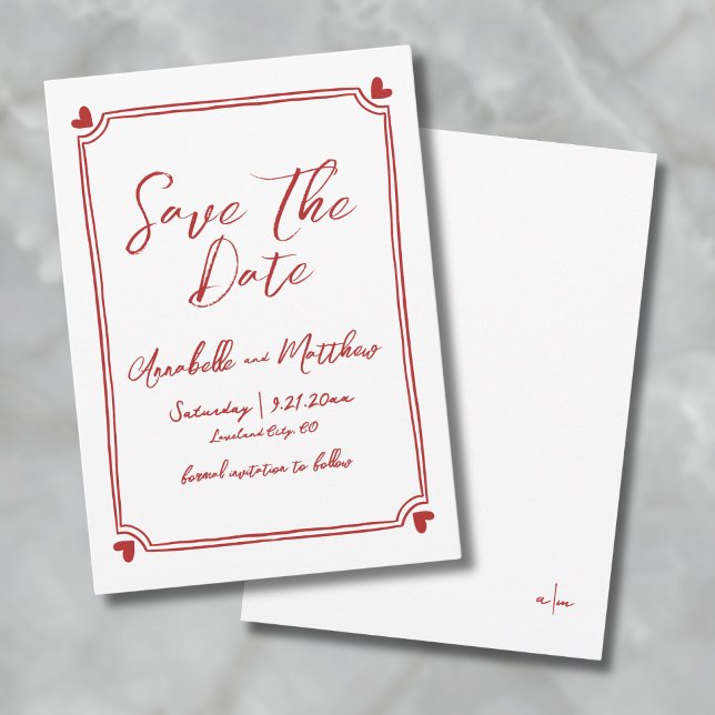 Reserve A Data Casamento Vermelho Desenhado À Mão Salvar A Data (Hand Drawn Red Wedding Save The Date)