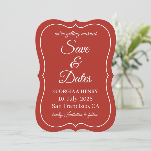 RESERVE A DATA CASAMENTO VERMELHO ESCURO SIMPLES MODERNO MINIMALI (Em pé/Frente)