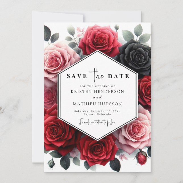 Reserve A Data Casamento Vermelho Floral Chic Crimson (Frente)