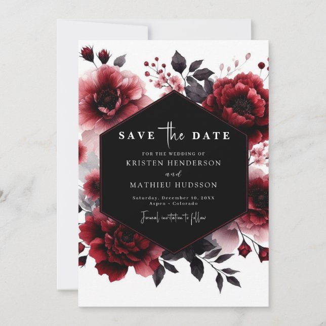 Reserve A Data Casamento Vermelho Mínimo de Flores (Frente)