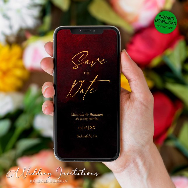 Reserve A Data Casamento Vermelho Negro Dourado legante Guarde o  (Criador carregado)