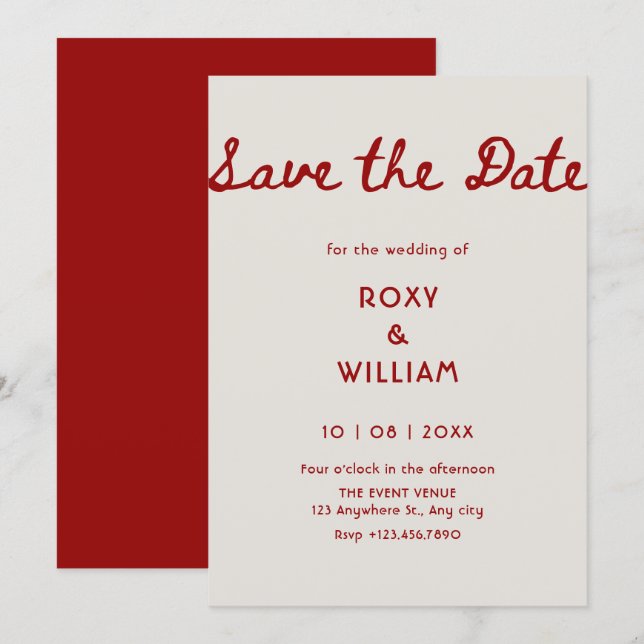 Reserve A Data Casamento vermelho simples e sofisticado (Frente/Verso)