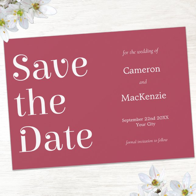 Reserve A Data Casamento Vinho Tinto Minimalista Moderno Salve a  (Wine red minimalist modern typography Save the Date wedding invitation)
