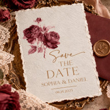Casamento Vintage Burgundy Rose Save the Date