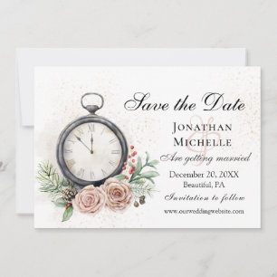 Reserve A Data Casamento vintage de Relógio de Rosas Rosa Elegan