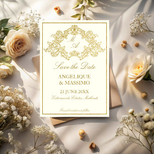 Reserve A Data Casamento vintage elegante em marfim e ouro