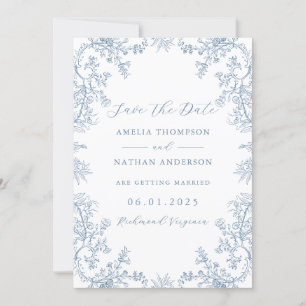 Reserve A Data Casamento vintage Floral Azul Dusty Salva A Data