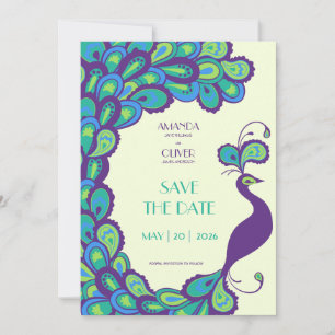 Reserve A Data Casamento vintage multicolorido Peacock Elegance