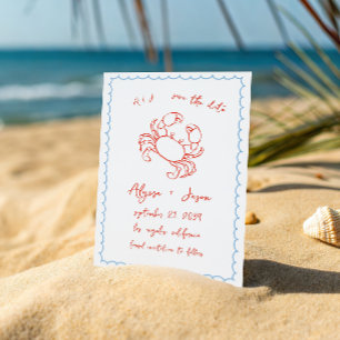 Reserve A Data Casamento Vintage Retro Manuscrito Caranguejo Verm