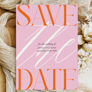 Reserve A Data Casamento Vintage Script Laranja Rosa Negrito Retr
