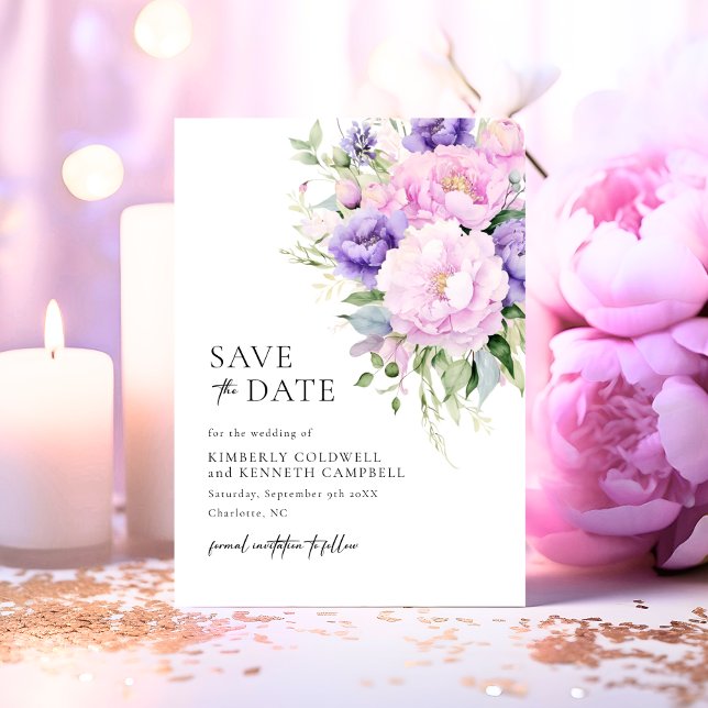 Reserve A Data Casamento violeta por Lavanda rosa-chic (Chic Botanical Pink Lavender Violet Wedding Save The Date)