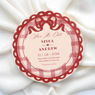 Reserve A Data Casamento xadrez laço vermelho