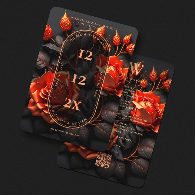 Reserve A Data Casamentos Dark de Boho Floral Laranja Gótico (Gothic Orange Rustic Floral Boho Dark Wedding Save The Date
)