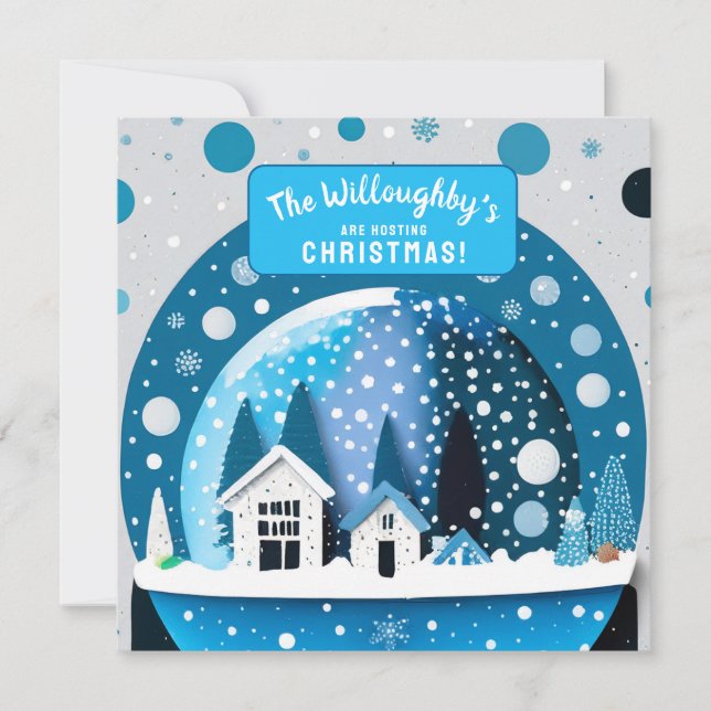 Reserve A Data Casas de Inverno Azul e Branco Globo de Neve (Frente)