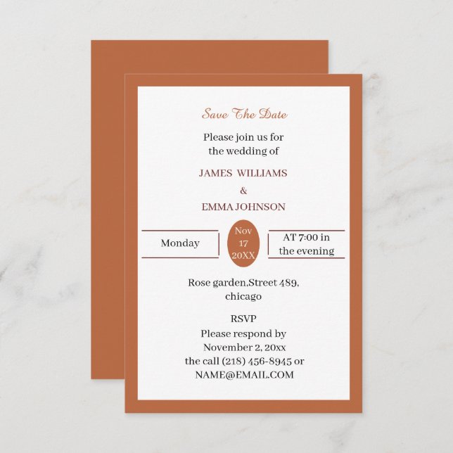 Reserve A Data Castanho Claro Simples Personalizado (Frente/Verso)