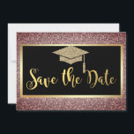 Reserve A Data Castanho de Graduação de Literatura Dourada Elegan<br><div class="desc">Boné brilhante de formando de ouro sobre fundo castanho.</div>