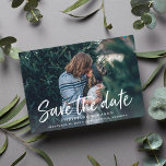 Reserve A Data Casual Brush | Photo Save the Date<br><div class="desc">A modern save the date card featuring "save the date" in a fresh and casual handwritten typography style that evokes the look of a brush marker. Designed to accommodate your favorite horizontal or landscape oriented full-bleed engagement photo, this chic card features a white text overlay with your names, wedding date...</div>