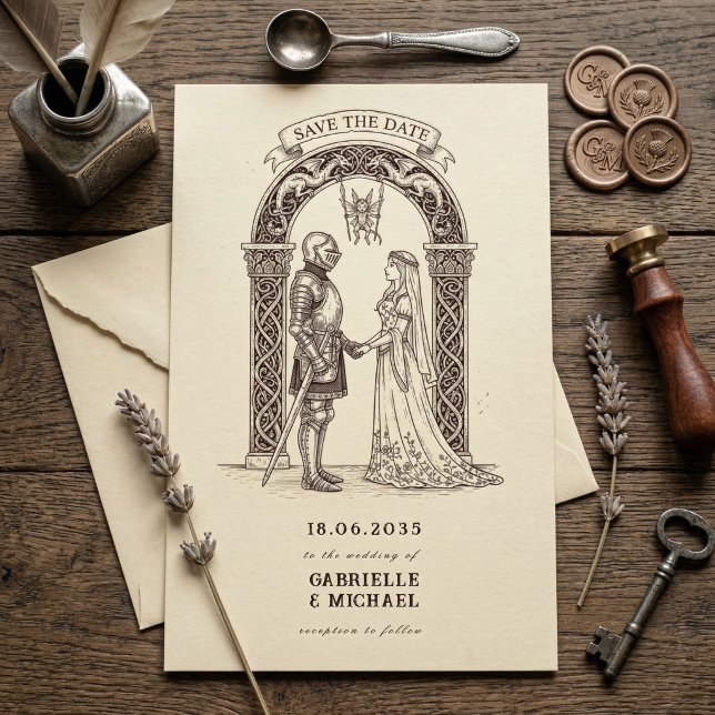 Reserve A Data Cavaleiro Gótico Medieval  Casamento Sépia (Criador carregado)