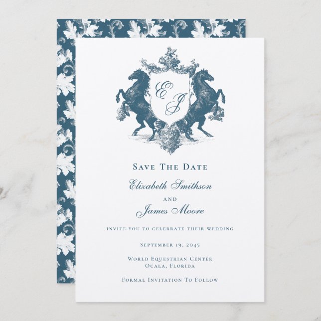Reserve A Data Cavalos Monográficos Equestres Crest Casamento Azu (Frente/Verso)