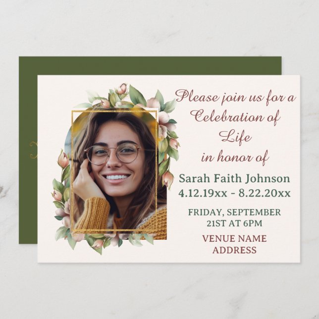 Reserve A Data Celebração da Life Boho Floral Arch Photo Funeral (Frente/Verso)