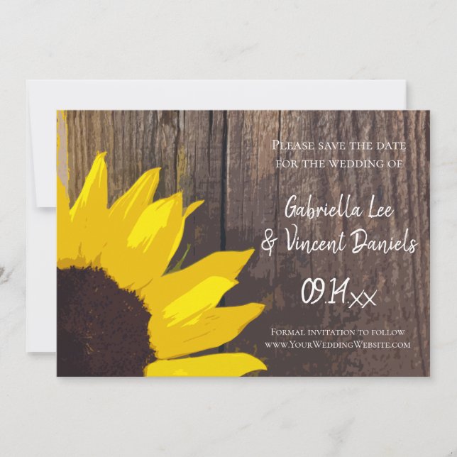 Reserve A Data Celebração de Casamento de Girassol Rústico em Mad (Frente)