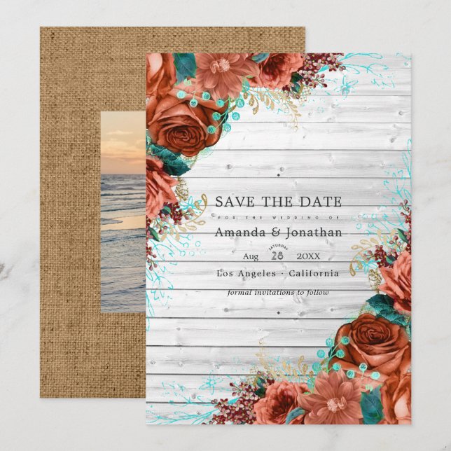 Reserve A Data Celebração de Casamento Floral Rústica em Celeiro  (Frente/Verso)