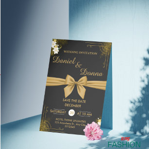Reserve A Data Celebração do Casamento Elegante Moderno e Dourado