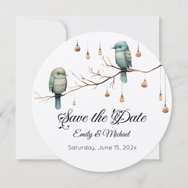 Reserve A Data Celebração Rustic Woodland Love Birds (Frente)