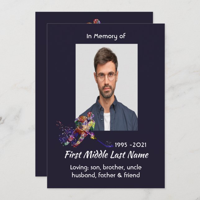 Reserve A Data Celebration of Life Service  Hockey Player Sport (Frente/Verso)