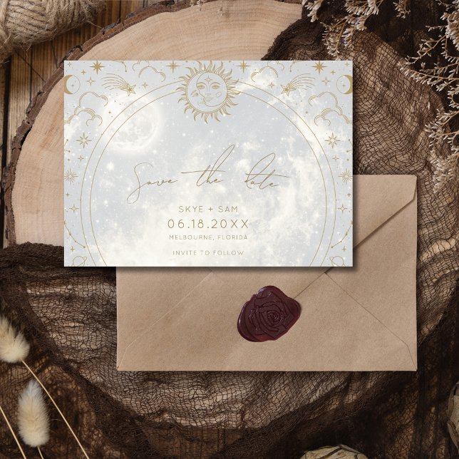 Reserve A Data Celestial Escrito no Casamento Fotográfico das Est (Celestial Written in the Stars Photo Wedding Save The Date)