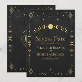 Reserve A Data Celestial Gothic Black and Gold Save the Date Card