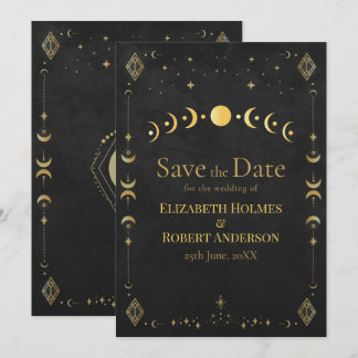 Reserve A Data Celestial Gothic Black and Gold Save the Date Card