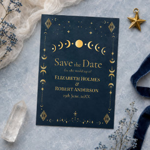 Reserve A Data Celestial Gótico Azul Meia-Noite Dourado Salve a D