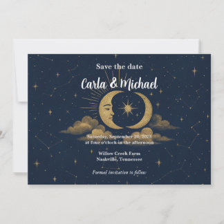 Reserve A Data Celestial Moon and Stars Save the Date Invitation