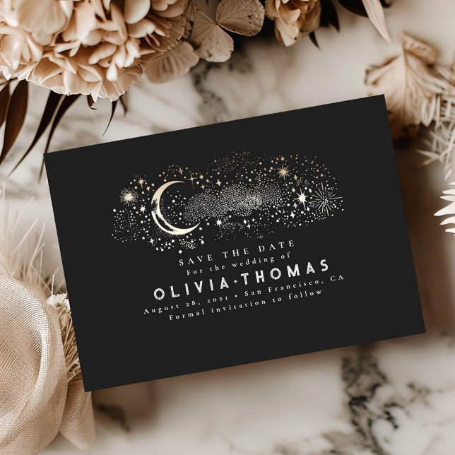 Reserve A Data Celestial Starry Night Moon Black Salvar Data (Save the Date Celestial Card)