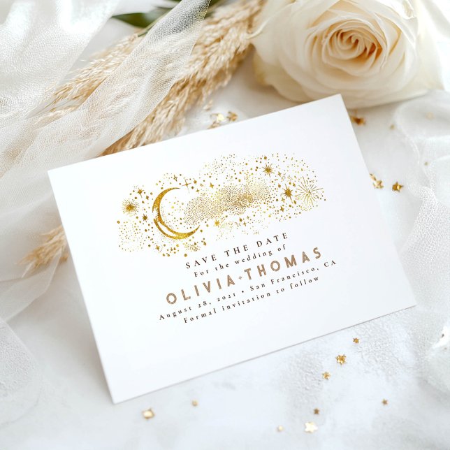 Reserve A Data Celestial Starry Night Moon Mystical Salve a Data (Celestial White Save The Date Card)