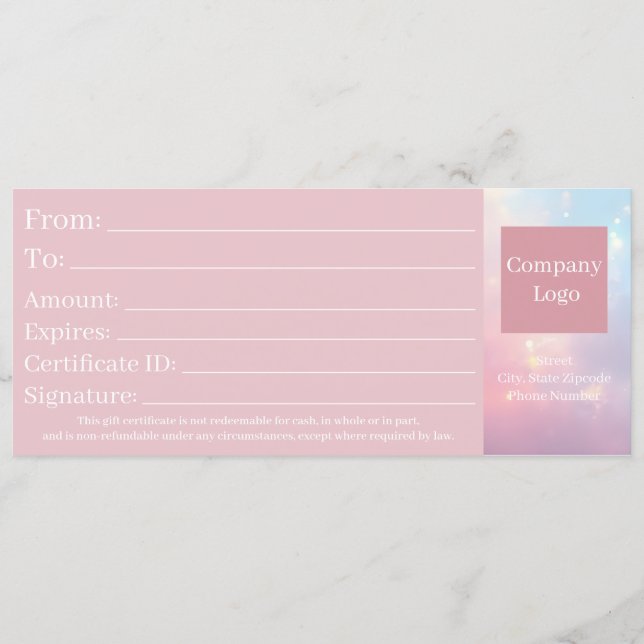 Reserve A Data Certificado de Presente Rosa Opala Pastel Elegante (Verso)