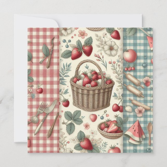Reserve A Data Cesta de Frutas Gingham Diversão (Frente)
