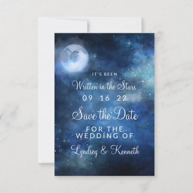Reserve A Data Céu Lunar Lua Cheia Celestial Escrito nas Estrelas (Frente)