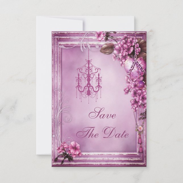 Reserve A Data Chá de fraldas Chandelier & Flowers Salvar a Data (Frente)