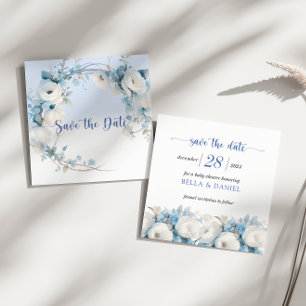 Reserve A Data Chá de fraldas Floral Azul Elegante