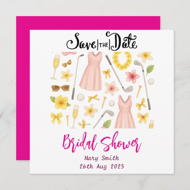 Reserve A Data Chá de Noiva de Golfe com tema Havaiano  (Frente/Verso)