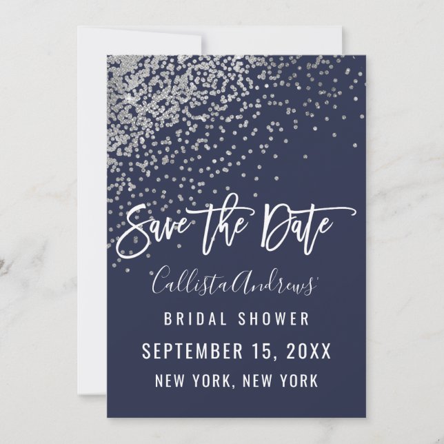 Reserve A Data Chá de Noiva Elegante Azul Marinho com Glitter Pra (Frente)