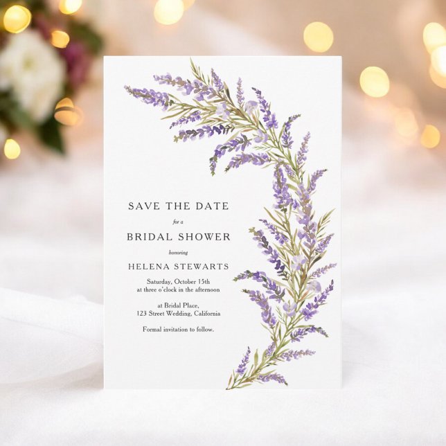 Reserve A Data Chá de noiva floral em tons de lavanda em aquarela (Lavender Fall floral watercolor bridal shower Save The Date)